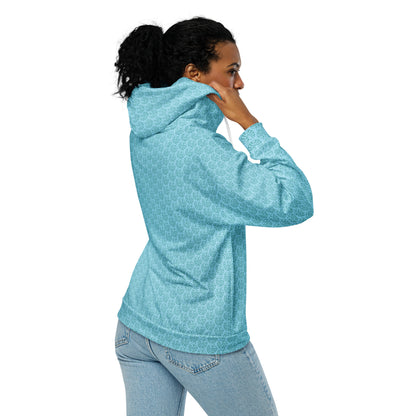 Women's All-Over Print Recycled Unisex Zip Hoodie Leaves Columbia Blue