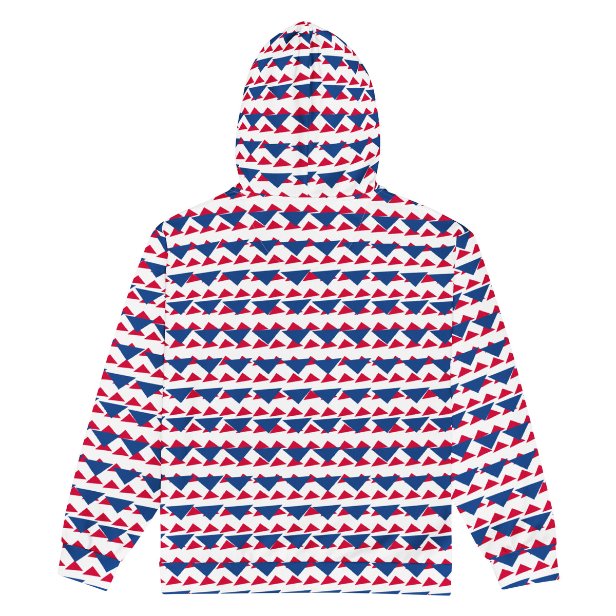 Men's All-Over Print Recycled Unisex Zip Hoodie Geometric Triangles Dark Cerulean/Crimson