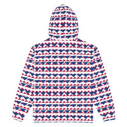 Men's All-Over Print Recycled Unisex Zip Hoodie Geometric Triangles Dark Cerulean/Crimson