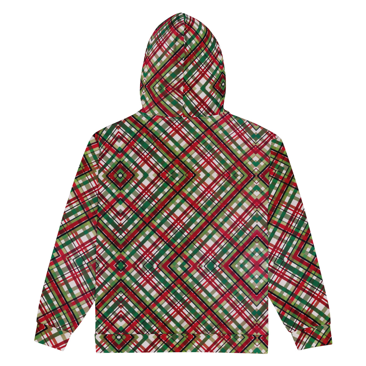 Women's All-Over Print Recycled Unisex Zip Hoodie Plaid Green and Red