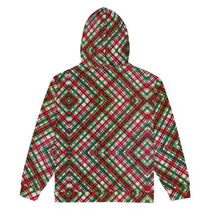 Women's All-Over Print Recycled Unisex Zip Hoodie Plaid Green and Red