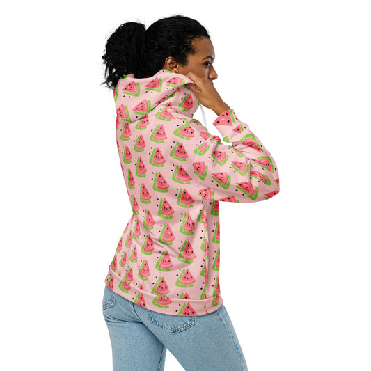 Women's All-Over Print Recycled Unisex Zip Hoodie Watermelon Pink