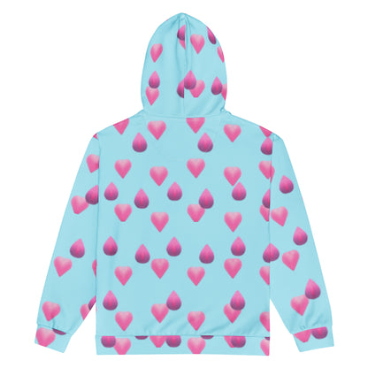Women's All-Over Print Recycled Unisex Zip Hoodie Rose Pink Hearts Blizzard Blue