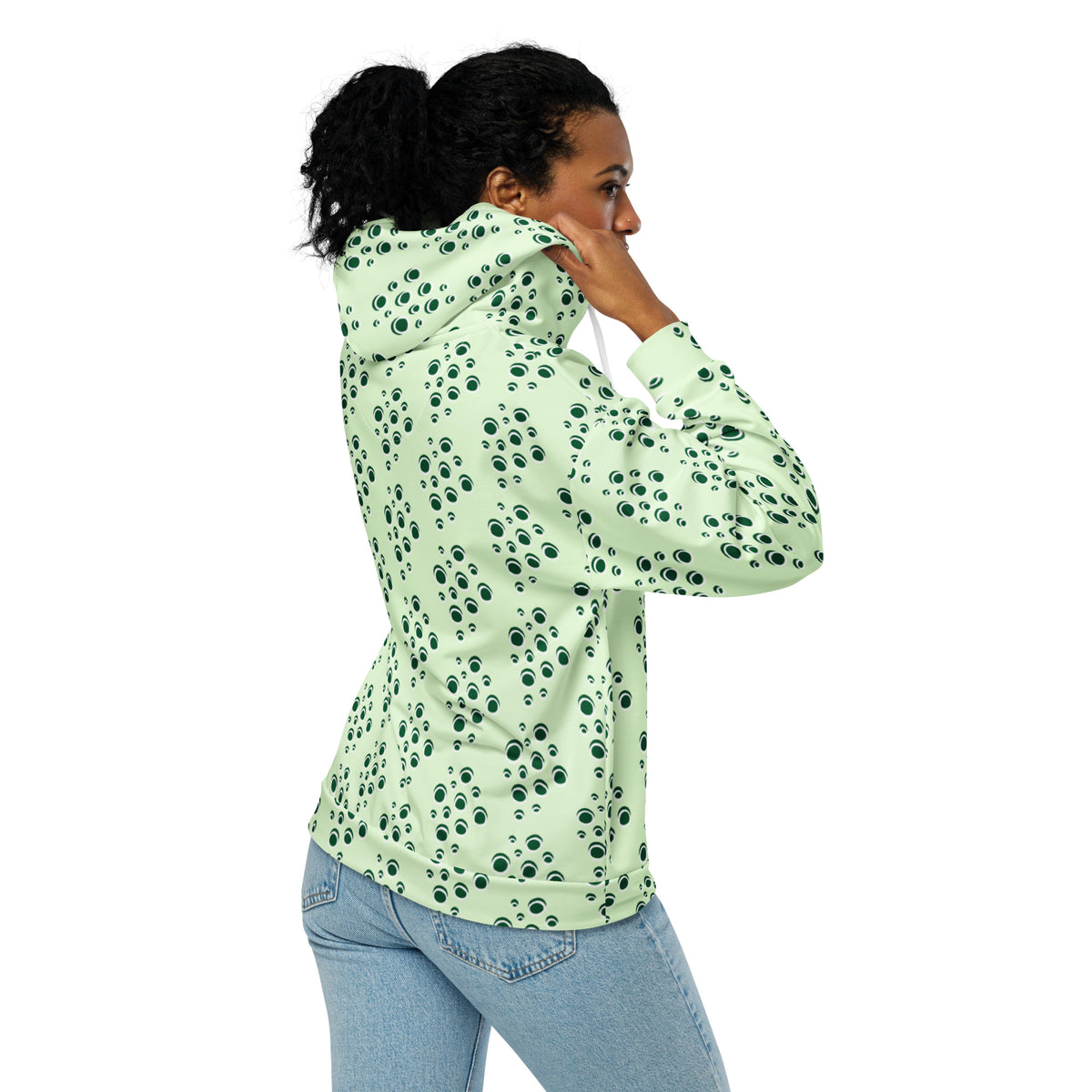 Women's All-Over Print Recycled Unisex Zip Hoodie Bubbles Panache Green