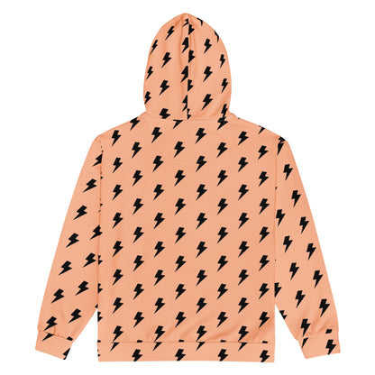 Women's All-Over Print Recycled Unisex Zip Hoodie Lighting Orange Mandys Pink