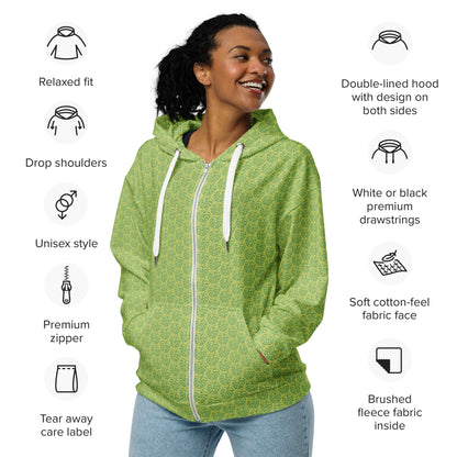 Women's All-Over Print Recycled Unisex Zip Hoodie Leaves Wild Willow Green