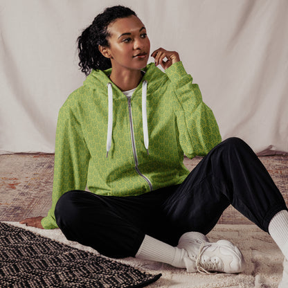 Women's All-Over Print Recycled Unisex Zip Hoodie Leaves Wild Willow Green