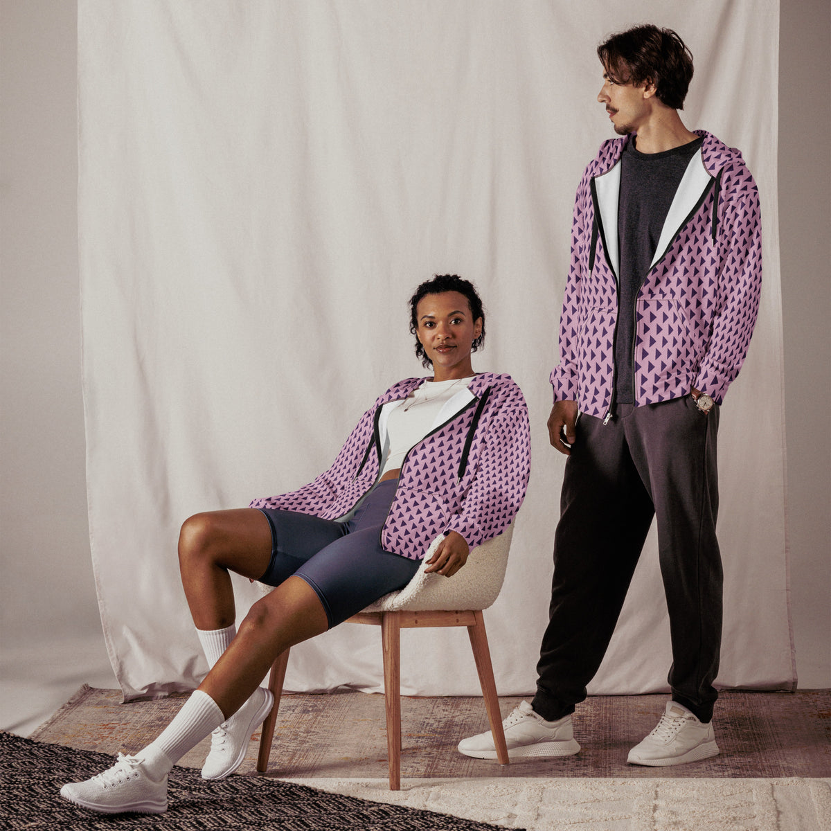 Men's All-Over Print Recycled Unisex Zip Hoodie Triangle Twilight Purple