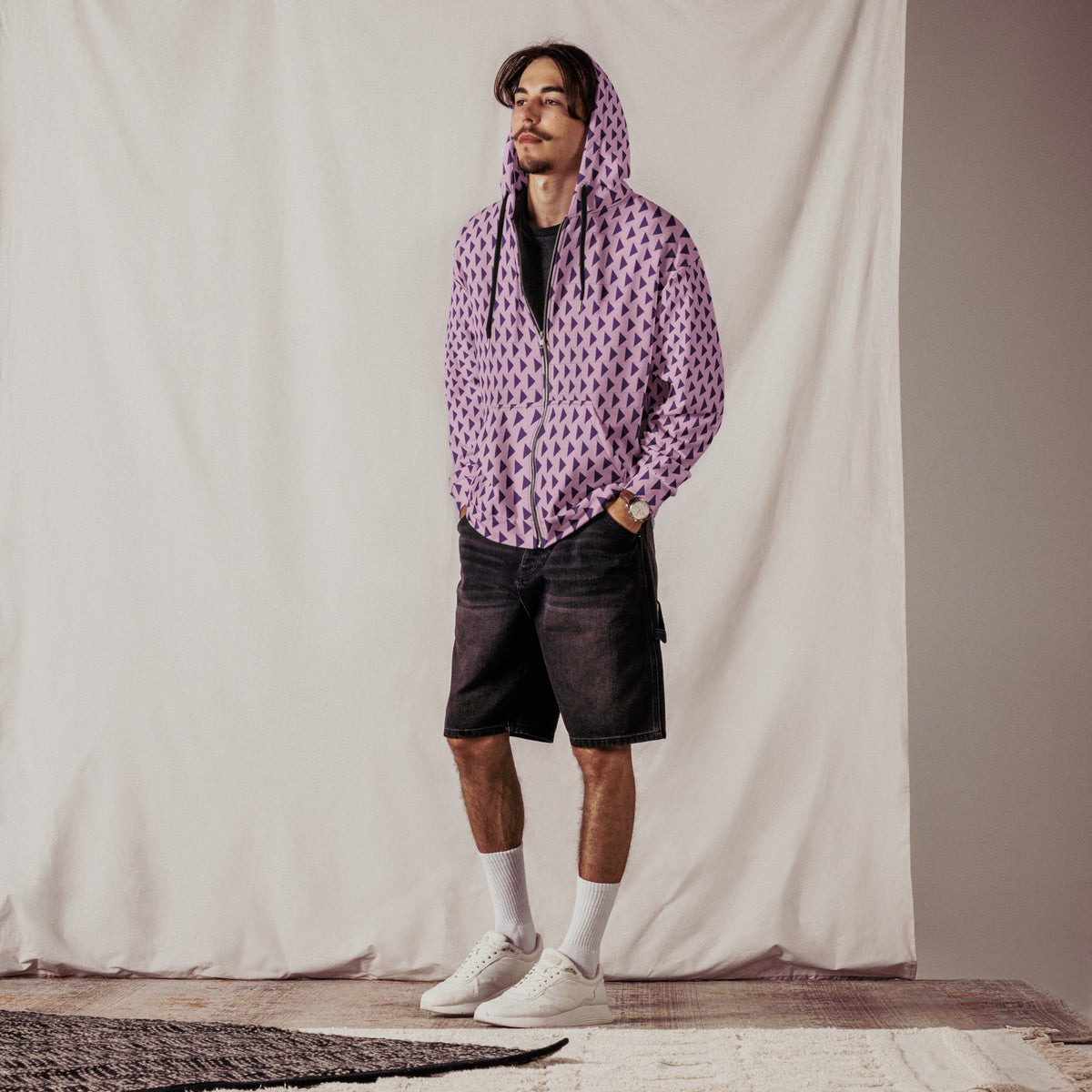 Men's All-Over Print Recycled Unisex Zip Hoodie Triangle Twilight Purple