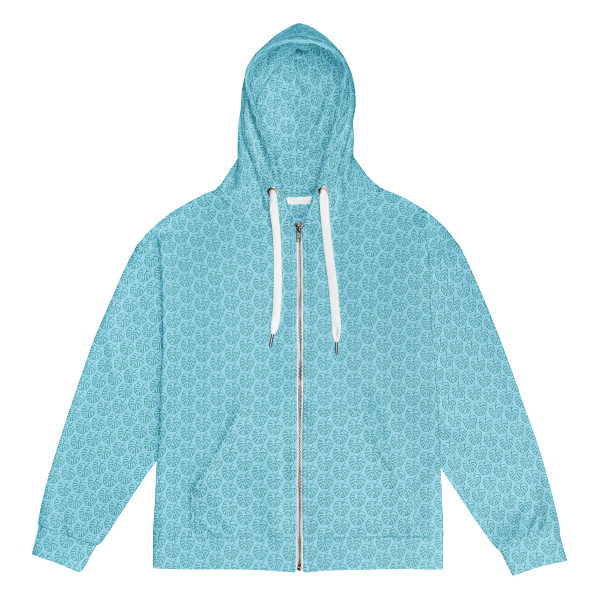 Women's All-Over Print Recycled Unisex Zip Hoodie Leaves Columbia Blue
