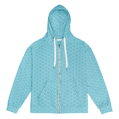Women's All-Over Print Recycled Unisex Zip Hoodie Leaves Columbia Blue
