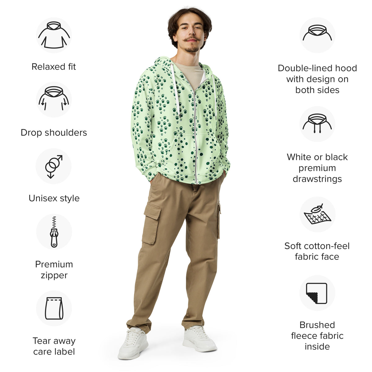 Men's  All-Over Print Recycled Unisex Zip Hoodie Bubbles Panache Green