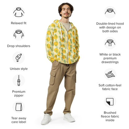 Men's All-Over Print Recycled Unisex Zip Hoodie Pineapples Banana Mania Yellow