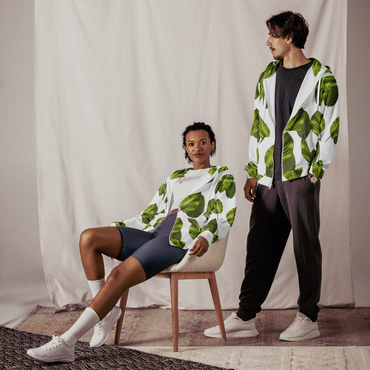 Women's All-Over Print Recycled Unisex Zip Hoodie Leaves
