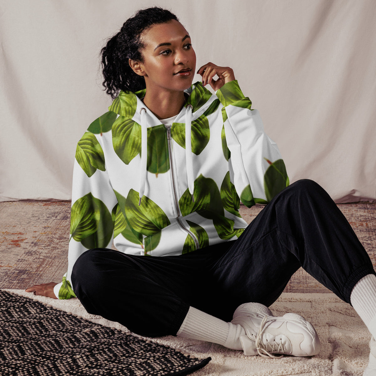 Women's All-Over Print Recycled Unisex Zip Hoodie Leaves