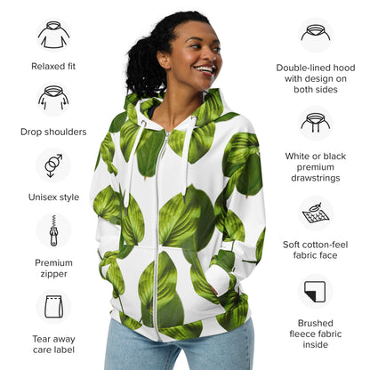 Women's All-Over Print Recycled Unisex Zip Hoodie Leaves