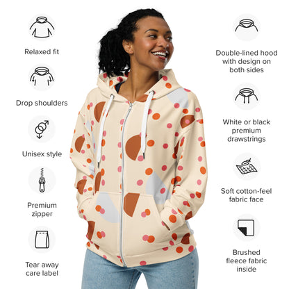 Women's All-Over Print Recycled Unisex Zip Hoodie Mushrooms Papaya Whip Beige