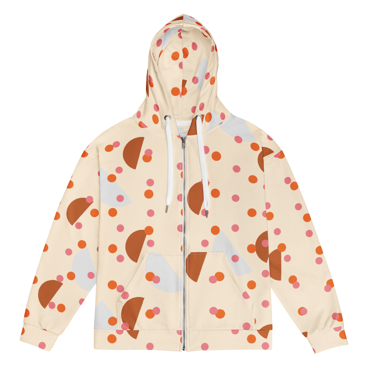 Women's All-Over Print Recycled Unisex Zip Hoodie Mushrooms Papaya Whip Beige