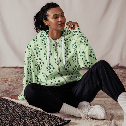 Women's All-Over Print Recycled Unisex Zip Hoodie Bubbles Panache Green