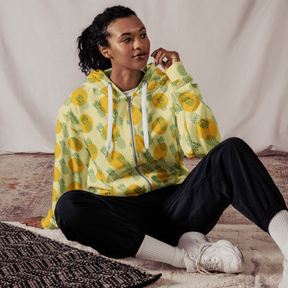 Women's All-Over Print Recycled Unisex Zip Hoodie Pineapples Banana Mania Yellow
