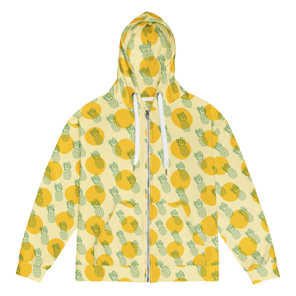 Women's All-Over Print Recycled Unisex Zip Hoodie Pineapples Banana Mania Yellow