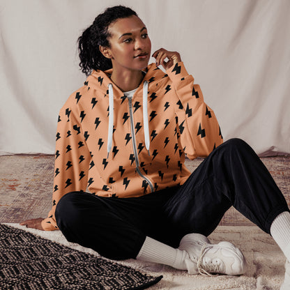 Women's All-Over Print Recycled Unisex Zip Hoodie Lighting Orange Mandys Pink