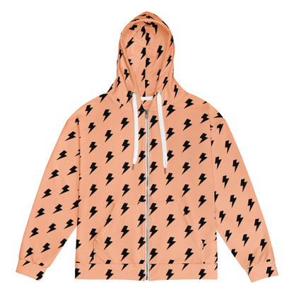 Men's All-Over Print Recycled Unisex Zip Hoodie Lighting Orange Mandys Pink