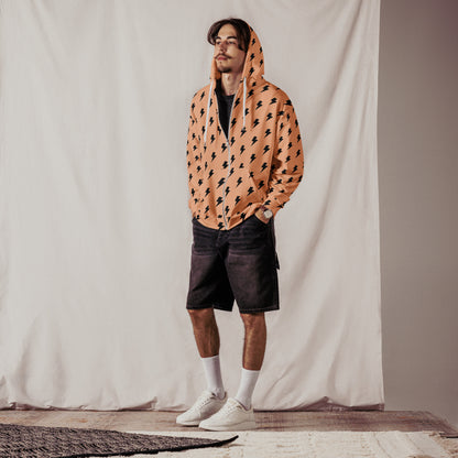 Men's All-Over Print Recycled Unisex Zip Hoodie Lighting Orange Mandys Pink