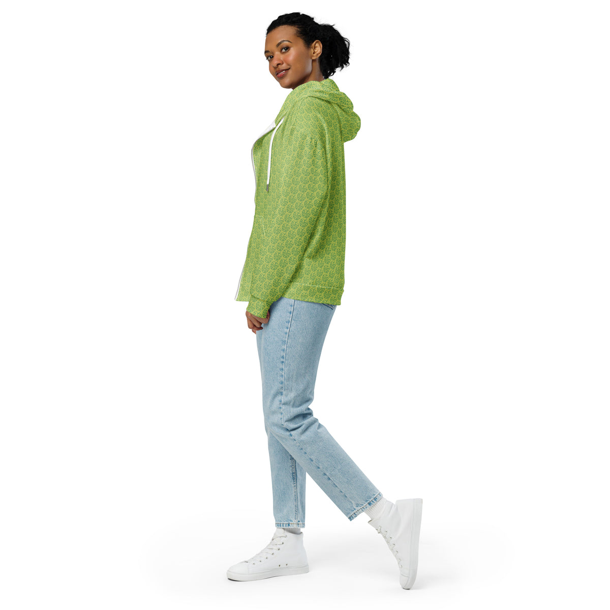 Women's All-Over Print Recycled Unisex Zip Hoodie Leaves Wild Willow Green