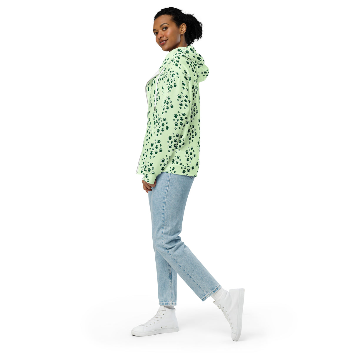 Women's All-Over Print Recycled Unisex Zip Hoodie Bubbles Panache Green