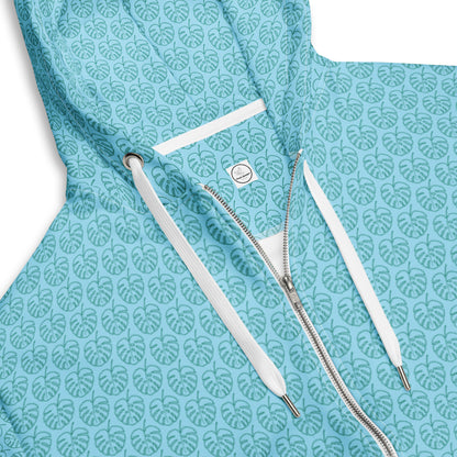 Women's All-Over Print Recycled Unisex Zip Hoodie Leaves Columbia Blue
