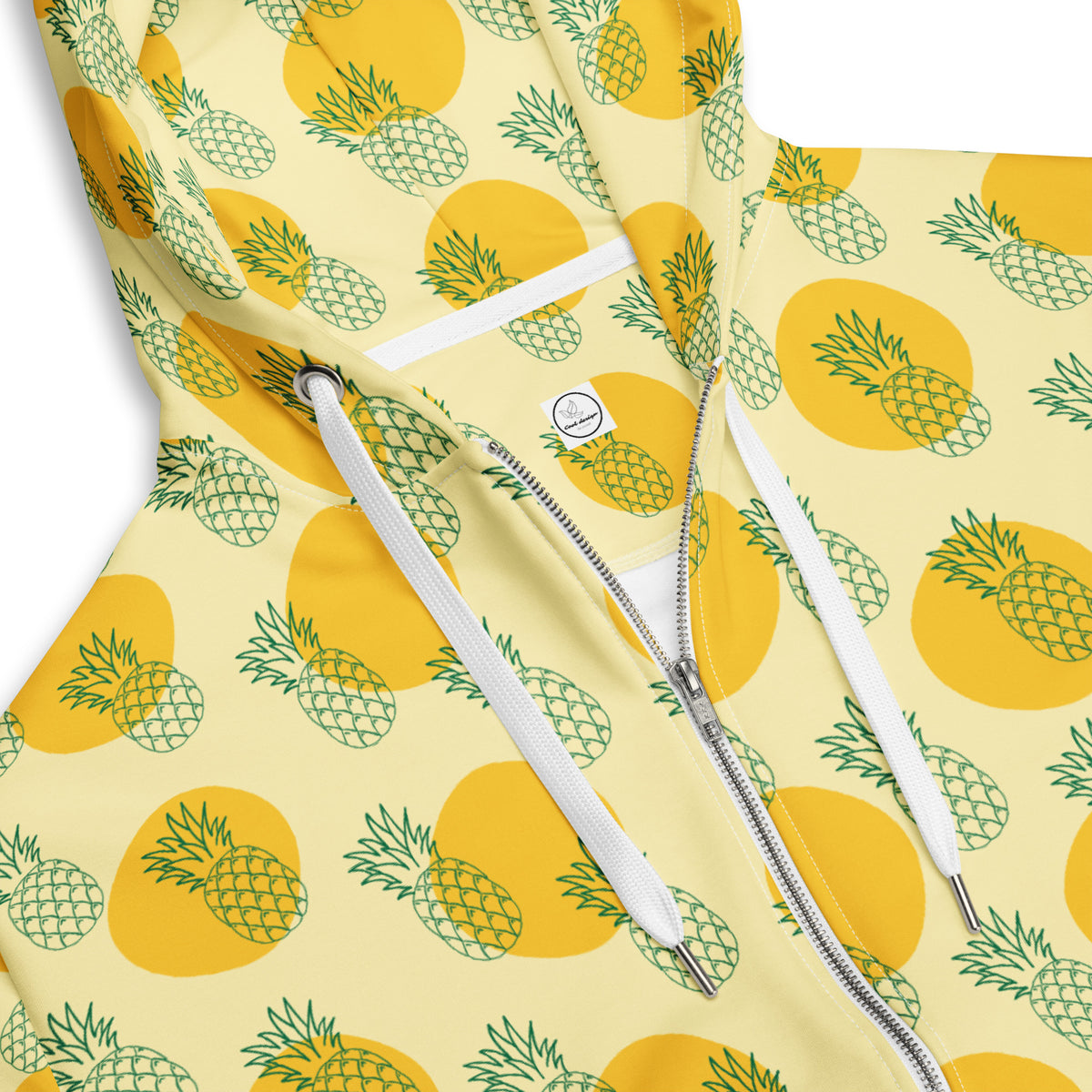 Men's All-Over Print Recycled Unisex Zip Hoodie Pineapples Banana Mania Yellow