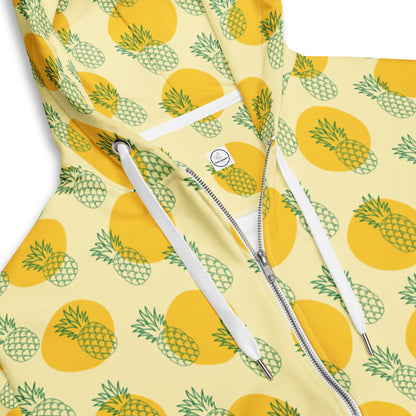 Women's All-Over Print Recycled Unisex Zip Hoodie Pineapples Banana Mania Yellow