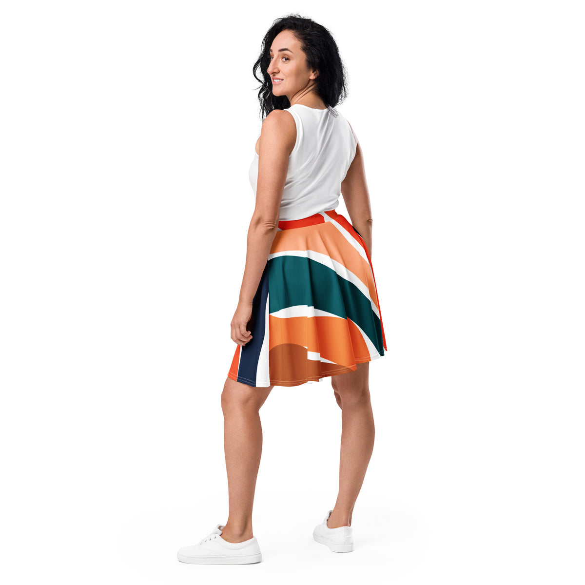 Women's Orange Colorful Waves Skater Skirt