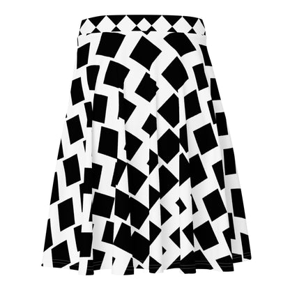 All-Over Print Skater Skirt Squares and Waves Black and White