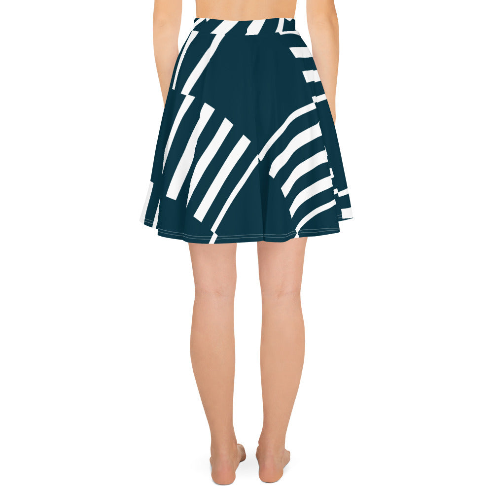 All-Over Print Skater Skirt Love Pattern Stripes Blue Whale