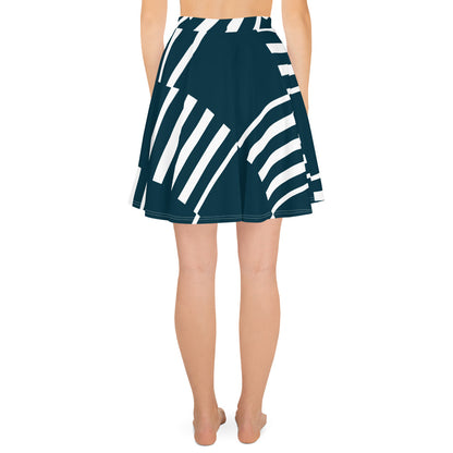 All-Over Print Skater Skirt Love Pattern Stripes Blue Whale