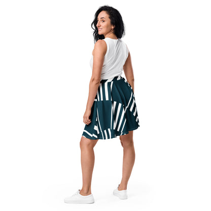 All-Over Print Skater Skirt Love Pattern Stripes Blue Whale