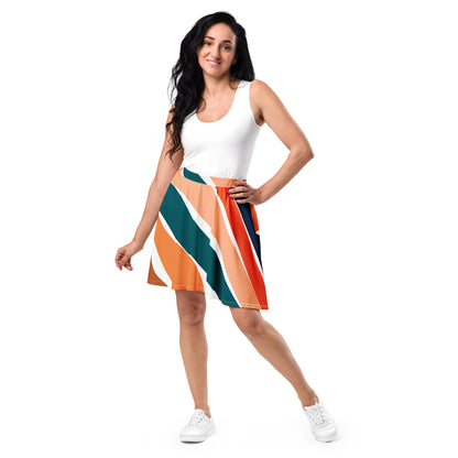 Women's Orange Colorful Waves Skater Skirt