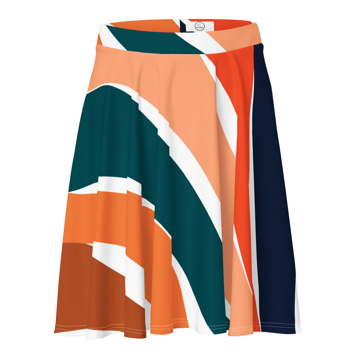 Women's Orange Colorful Waves Skater Skirt