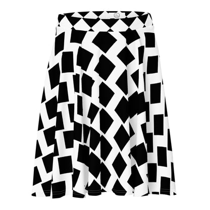 All-Over Print Skater Skirt Squares and Waves Black and White
