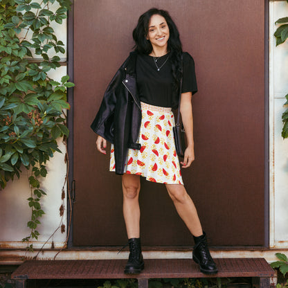 All-Over Print Skater Skirt Yellow Beetles and Alizarin Red Semicircle