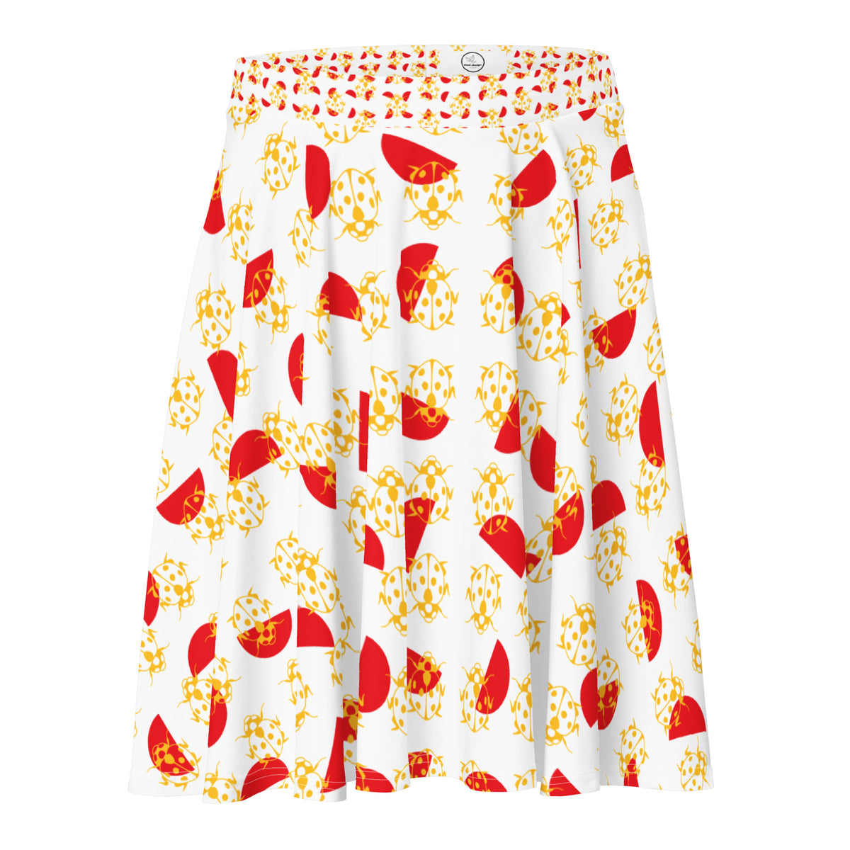 All-Over Print Skater Skirt Yellow Beetles and Alizarin Red Semicircle
