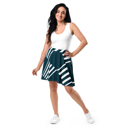 All-Over Print Skater Skirt Love Pattern Stripes Blue Whale