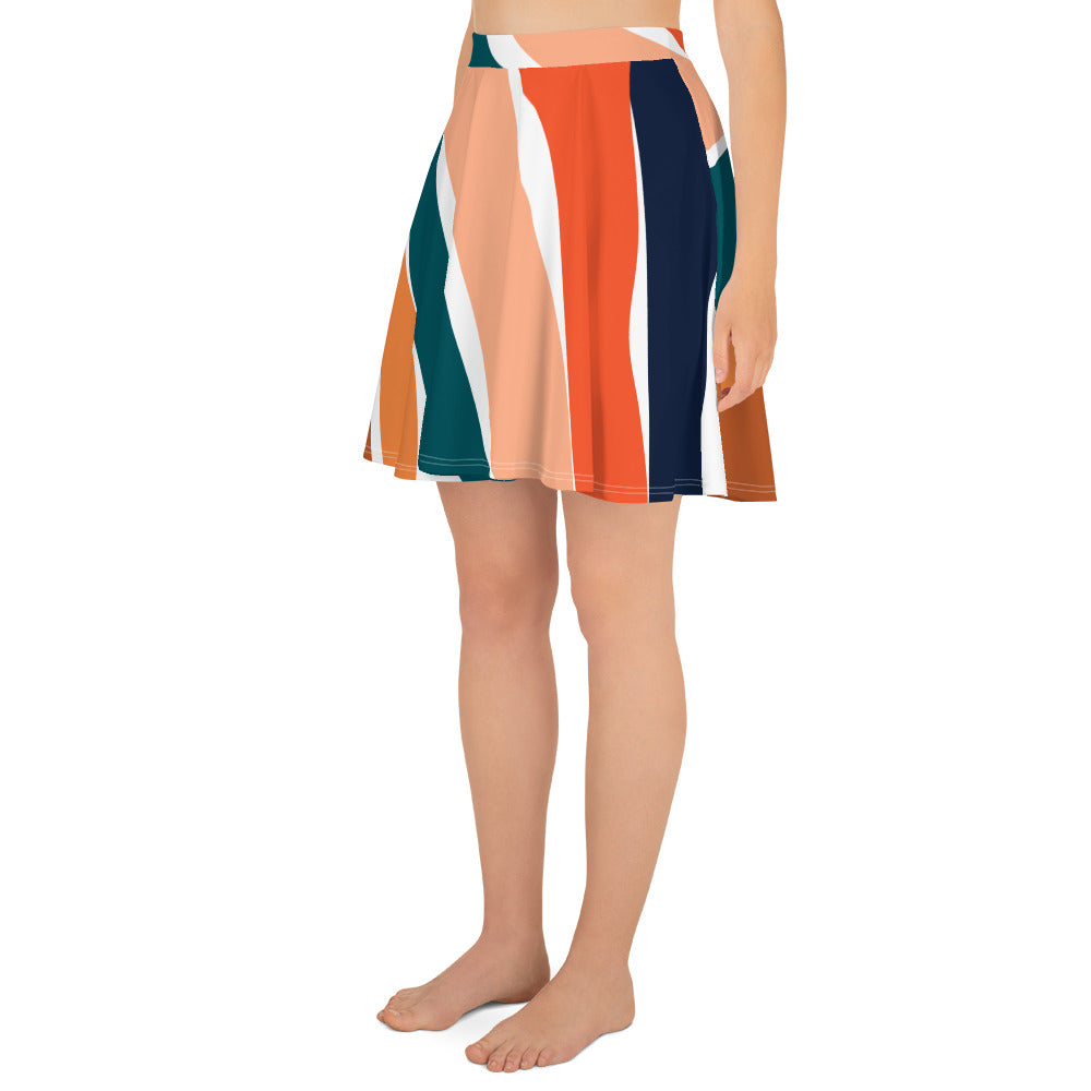 Women's Orange Colorful Waves Skater Skirt