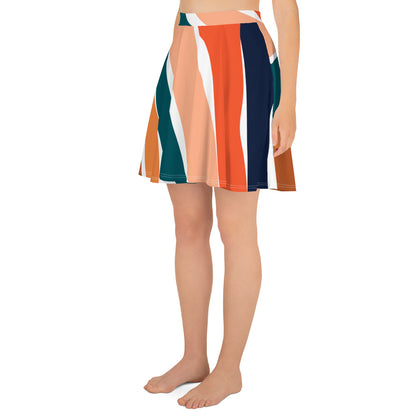 Women's Orange Colorful Waves Skater Skirt