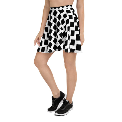 All-Over Print Skater Skirt Squares and Waves Black and White