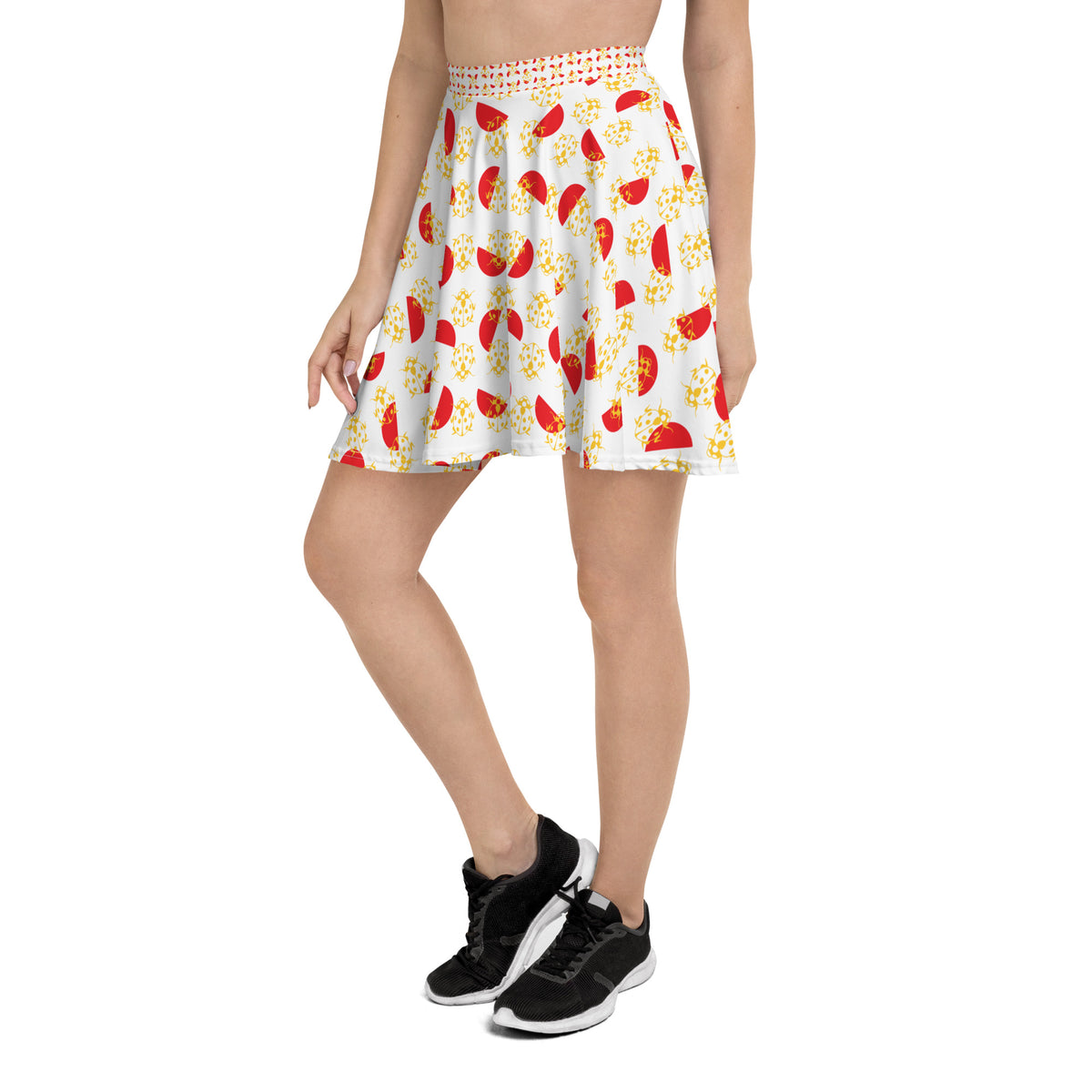 All-Over Print Skater Skirt Yellow Beetles and Alizarin Red Semicircle