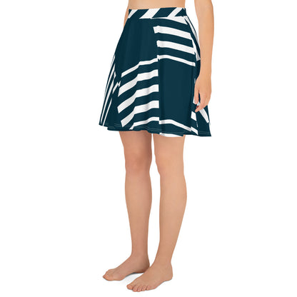 All-Over Print Skater Skirt Love Pattern Stripes Blue Whale