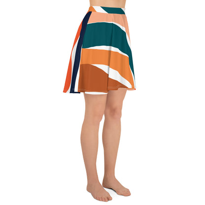 Women's Orange Colorful Waves Skater Skirt